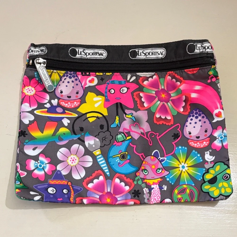 Lesportsac Hippie Daze Neon Trippy Moon, Mushroom, Tree Print Pouch